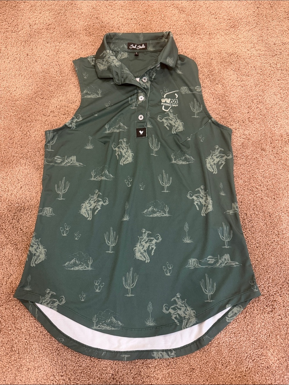 Bad Birdie Women's Green Desert Print Sleeveless Polo Tank
